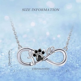 Yuluzeln Dog Cat Paw Print Necklace for Girls Women, Sterling Silver Animal Pet Infinity Necklaces, Memory Gifts Puppy Paw Love Heart Pendant, Sterling Silver