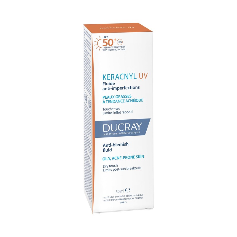 DUCRAY, Keracnyl UV Protector Solar Fluido, FPS 50+, Anti-imperfecciones, Control