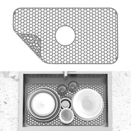 Toovem Silicone Sink Mat, 26"x 14" Sink Protectors for Kitchen Sink with Center Drain, Non-Slip, Heat Resistant Flexible Stable for Bottom of Farmhouse Stainless Steel Porcelain Sink Pad (Grey)