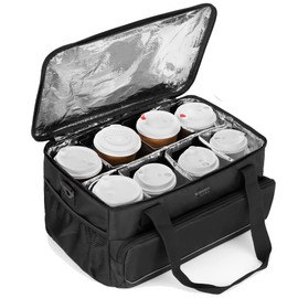 Trunab Reusable 8 Cups Drink Carrier for Delivery with Adjustable Dividers, Handle with Carrying Strap Tote Holder Insulated Bag for Beverages,Food Take Out,Outdoors