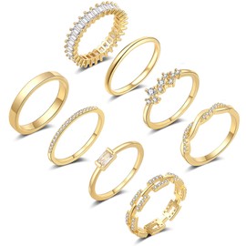 ZOERAY Gold Rings for Women Non Tarnish 14K Gold/Silver Stackable Rings Set Dainty Cubic Zirconia Diamond Thumb Rings Wedding Eternity Band Trendy Simple Baguette Ring Size 5 6 7 8 9 10 (10, gold)