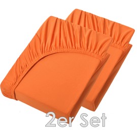 NatureMark Basic Set of 2 Jersey Fitted Sheets, 90 x 190 cm, 100 x 200 cm, 25 cm Bridge, 100 x 200 cm, 100% Cotton, Terracotta