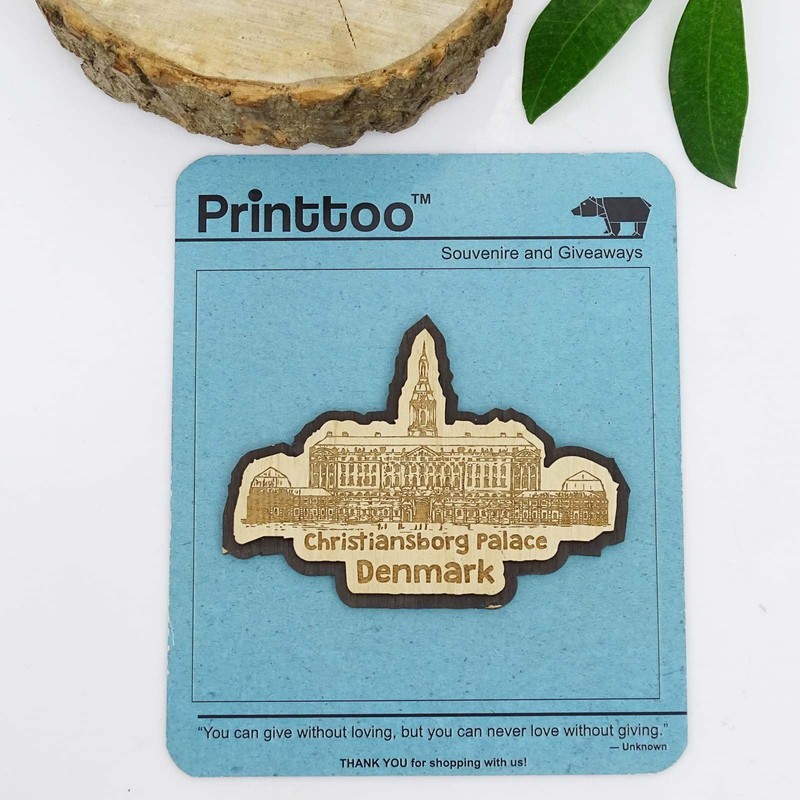 Printtoo Christiansborg Denmark Engraved Wooden Fridge Magnet Souvenir Gift