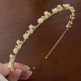 Zevva Women's Thin Headband Painless Gold Flower Pearl Hair Band Glitter Bijou Hair Ornament