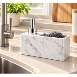 Kitchen Soap Dispenser with Sponge Holder for Sink Organization – 200ml Pump Bottle with Built-In Storage for Tidy Countertops