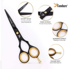 Candure Hair Cutting Scissors Professional Shears Set Hairdressing Thinning Trimming Texturizing Barber Salon Sharp Edges Tools Kit Stainless Steel (5.5")