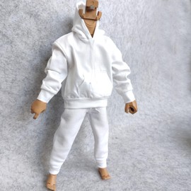 1/6 Custom Scale Man Oversized Hoodie + Trousers Pant Outfit for 12" Male Action Figure Doll Clothes (White)