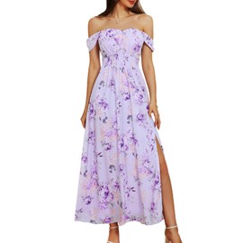 Women's Summer Sleeveless Off Shoulder Floral Flowy A Line Maxi Dresses Purple Floral XL