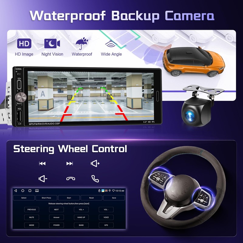 [ 2G 64G] Single Din Android Car Stereo Wireless Carplay
