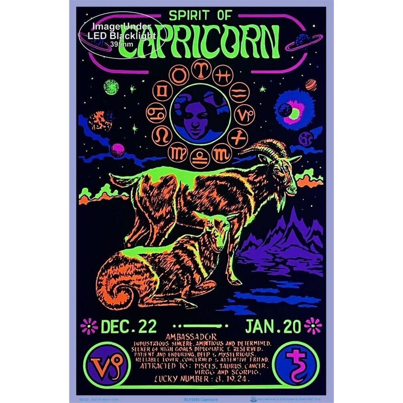 Capricorn Zodiac Sign - Flocked - Blacklight Poster - 23"