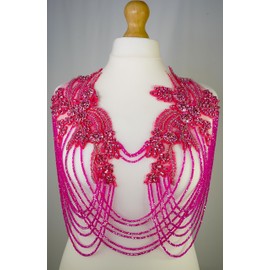 Feathers Creation Ltd Rhinestone Applique with Chains and Motif Applique for Dance Costume,Rhinestone Bodice for Wedding Dress,Ball Gown Colourfull Sew on Costume Design Acessories (Hot Pink)