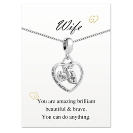 KunBead Jewelry Wifey 18 inch I Love You to the Moon and Back Heart Birthday Charm Pendant Necklace for Wife