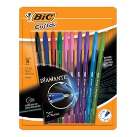 BIC Bolígrafo Cristal Punto Ultra Fino 0.7mm Trazo Ultrasuave y Preciso Ideal para Anotar Detalles Letra más Legible 10 Piezas