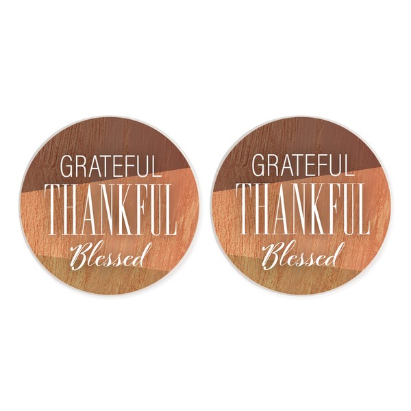 Grateful Thankful Blessed Woodgrain 2.75 x 2.75 Ceramic Car Coasters