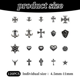120 Pieces Of Retro Nail Art Jewelry, Metal Punk Nail Art Jewelry, Nail Art Accessories, Cross Nail Art Jewelry, Nail Art Accessories, Diy Nail Art Decoration (Random Style)