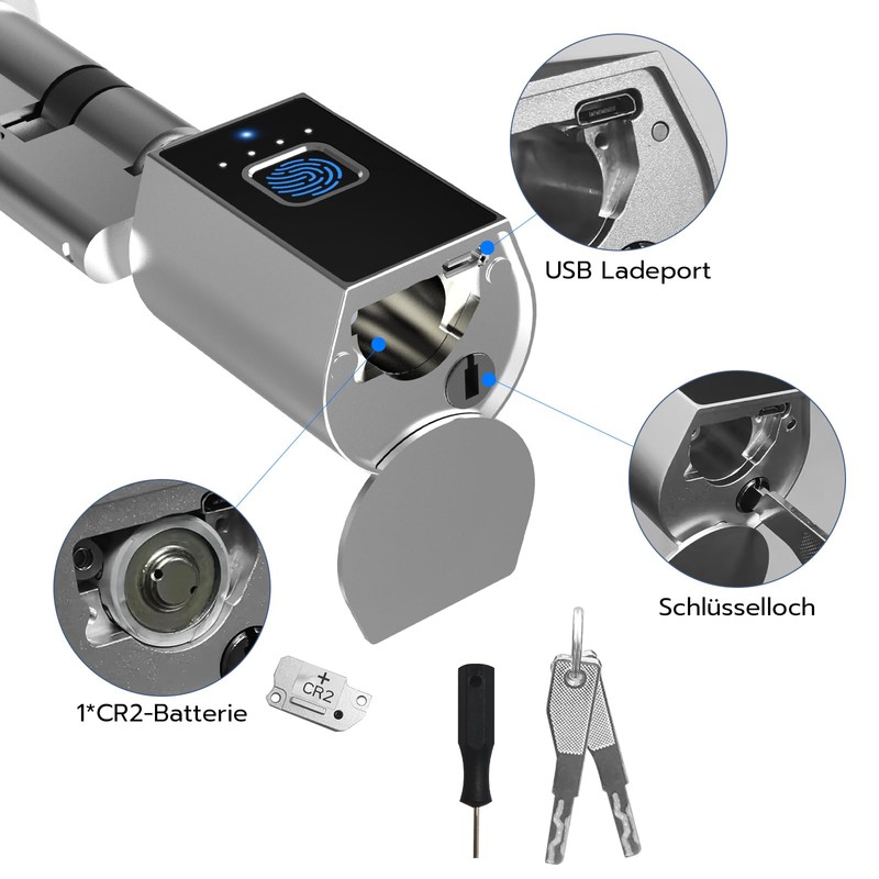 Eseesmart Fingerprint Door Lock, Electronic Door Lock Cylinder 60 mm