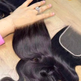 Raw Hair Bundles with Closure 4x4 5x5 2x6 6x6 7x7 9x6 13x4 13x6 Human Hair Extensions Cambodian Raw Hair Raw Burmese Curly Hairstyle: Loose Wave, color: natual color, Stretched Length: 26 Inches