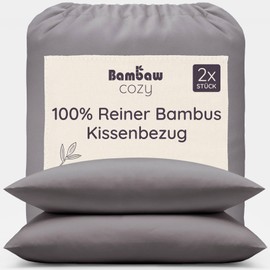 Bambaw Pillowcases 40 x 60 cm Bamboo, Pack of 2, 100% Bamboo Fibres, Allergy Bed Linen, Hair-friendly Pillowcase Hypoallergenic, Pillowcase 40 x 60 cm Bamboo (Dark Grey)