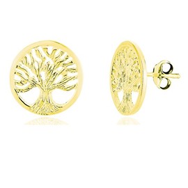 Women's Mother Of Pearl & 925 Sterling Silver and Yellow Gold Plated Tree of Life Earrings – Earrings