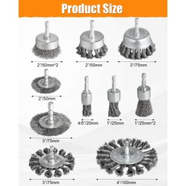 WENHUALI 12 Pcs Drill Wire Brush Attachments Set, Heavy Duty Wire Brush Wheel for Drill, 1/4" Hex Shank Coarse Carbon Steel Crimped, Ideal for Cleaning Rust, Paint, Abrasive