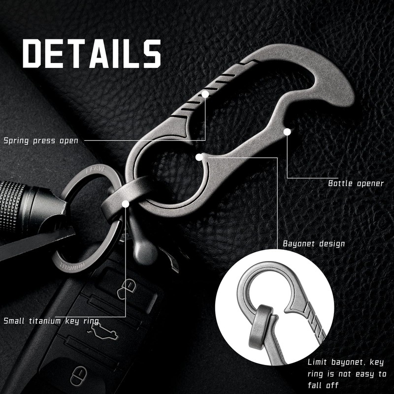 TISUR Titanium Carabiner Keychain Clip, Quick Release Key chain, Bottle