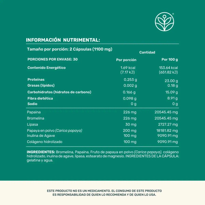Enzimas Digestivas Life360 60 Cpsulas Bromelina Papana Sin Sabor Suplemento