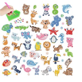 MAXQUU 1 Set About 42pcs Mini Animal Stickers, 5D Diamond Art Kit, Cartoon Round Diamond Painting Kit, DIY Craft Stickers, Decorative Wall Stickers