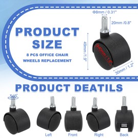 PATIKIL Office Chair Wheels Replacement 1.5", 8 Pcs Nylon Heavy Duty Office Furniture Casters Wheels with Universal Wheel for Hardwood Floor Carpet, Black