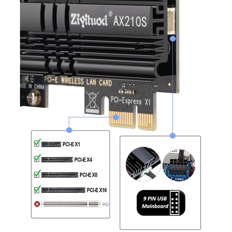 WiFi 6E AX5400 PCIe WiFi Card (Intel AX210), Up to