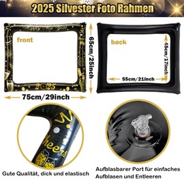 New Year's Eve Decoration 2024 Inflatable Photo Frame Pack of 32 Photo Props New Year Party New Year's Eve Photo Accessories Glitter Gold Black Happy New Year 2024 Decoration