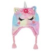 Kids Girls Cute Rainbow Fluffy Unicorn Beanie Winter Hat and Gloves Set Faux Fur Earflap Cap Mitten Set