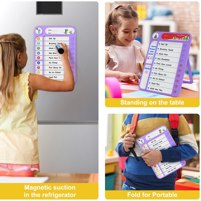 2-Pack Magnetic Chore Chart for Kids, ADHD Task Tracker Easy-Check