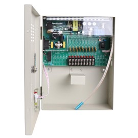 Xenocam 9 Channel 9 Way 12V 5Amp DC Metal Boxed Cabinet Regulated Power Supply Unit with Backup Battery Link for Burglar Alarms CCTV Cameras PTZ Access Control