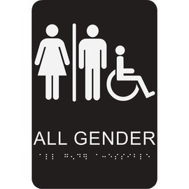 HY-KO Products DB-22 All Gender Restroom Braille Sign, 6 in x 9 in, White/Black