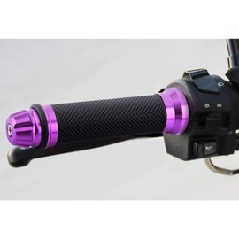 7/8' Motorcycle Handlebar Grips, CNC Aluminum Universal Anti Slip Rubber Hand Grips for 7/8' Handle Bars with Throttle for Dirt Bike Scooter Chopper Cruiser (Purple)