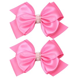 Zolyco Large Big 5 Inch Hair Bows for Girls Thick Ribbon Boutique Alligator Clips Hair Accessories for Baby Girls Toddlers Kids Teens 2 PCS (Hot Pink)