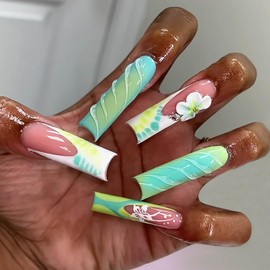 QQPPOLIU Square Long Press on Nails,Fake Nails with Flower Designs,Full Cover Nails for Women/Birthday/Bride/Holiday/Christmas/Valentine'S Day/Women/Young(Pattern 112)