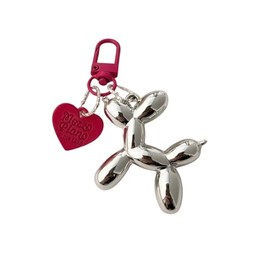Ballon Dog Keychain for Women and Girls - Stainless Steel Key Ring with Pink Heart Charm - Backpack or Purse Accessory