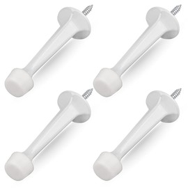 HOMOTEK 4 Pack Heavy Duty Solid Rigid Door Stop with Soft Rubber Tip, Zinc Die Cast Door Stopper Protect Wall & Door, White