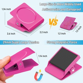FINDMAG Extra Large Magnetic Clips, 2.2inch Magnetic Clips Heavy Duty, Strong Magnet Clips for Fridge, Whiteboard, Classroom, Office (Pink, Pack of 4)