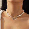 LEEQ Butterfly Pearl Necklace for Women, Rhinestone Necklaces, Round White