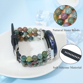 LuReen Adjustable Beaded Bracelet Compatible with Galaxy Watch 7/6/5/4 40mm 44mm/Watch 6 Classic 43mm 47mm/Watch 5 Pro 45mm/Watch 4 Classic/Active 2 Band, 20mm Silicone Watch Strap Wristband Women