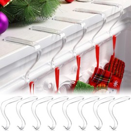 Christmas Stocking Holders Acrylic Stocking Hangers for Mantel Transparent Stocking Hangers Non Slip Fireplace Stockings Holders Clear Stocking Holder Hooks for Party Xmas Decor (8 Pieces)