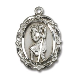 Bliss Sterling Silver Saint Christopher Catholic Medal Pendant Necklace 24" Chain Gift