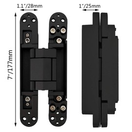Alamic Invisible Hinge Concealed Door Hinges Heavy Duty Hidden Hinge up to 176 Pound Doors 3-D Adjustable 7 inch Black - 2 Pack