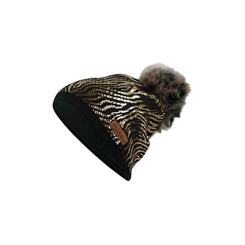 Mandy Black with Gold Print | Handmade Bobble Hat Women's