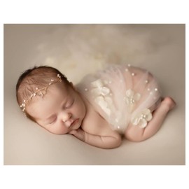 Ederafoto Newborn Photography Props Baby Photoshoots Wraps Infant Photo Posing Pearl Tulle Girl Lace Layers (S, Cream)