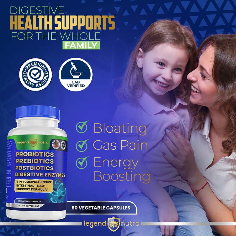 Legend Nutra Probiotics Prebiotics Postbiotics Digestive Enzymes 4 in 1