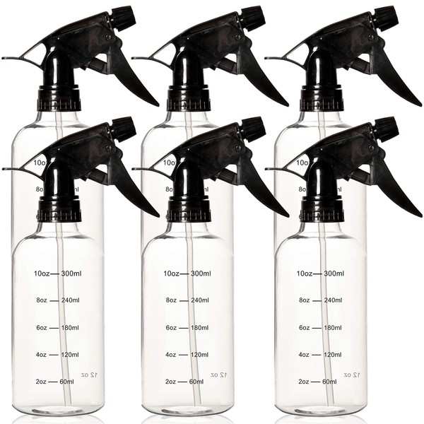 Youngever 6 Pack Empty Plastic Spray Bottles, Spray Bottles for Hair and Cleaning Solutions (12oz)
