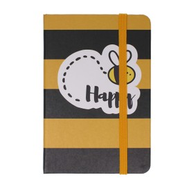 Stands Out, Supplying Outstanding Gifts Bee Happy Black and Yellow Striped A6 Hardback Ruled Notebook